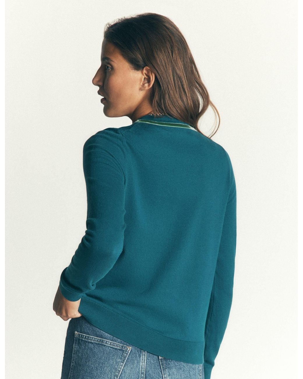 Boden Blue Velvet Trim Henley