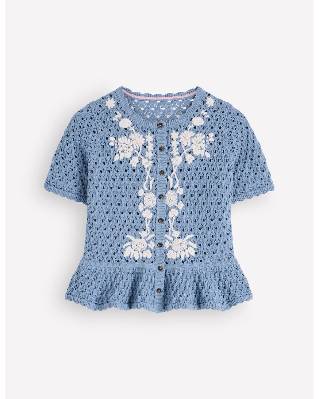 Boden Blue Embroidered Pointelle Cardigan