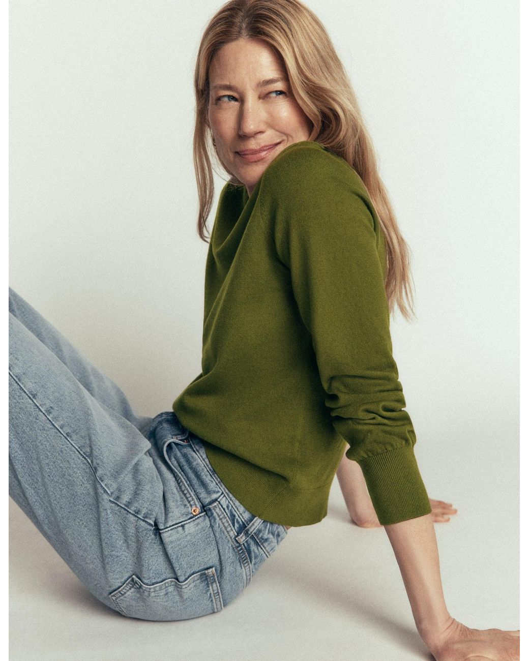 Boden Green Camilla Cotton Crew Sweater