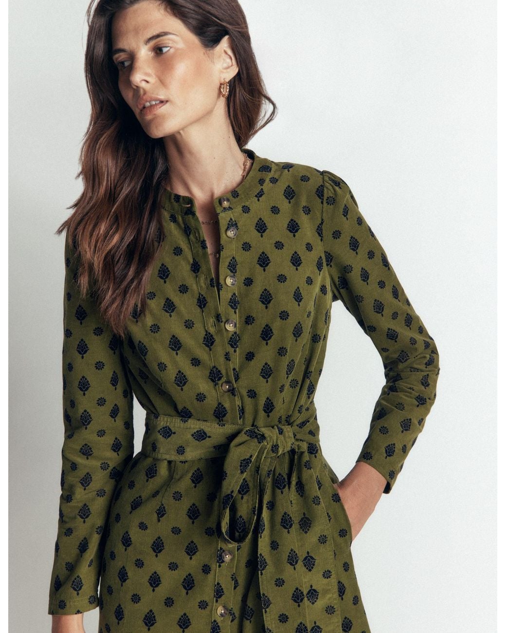 Boden Green Louise Cord Midi Shirt Dress