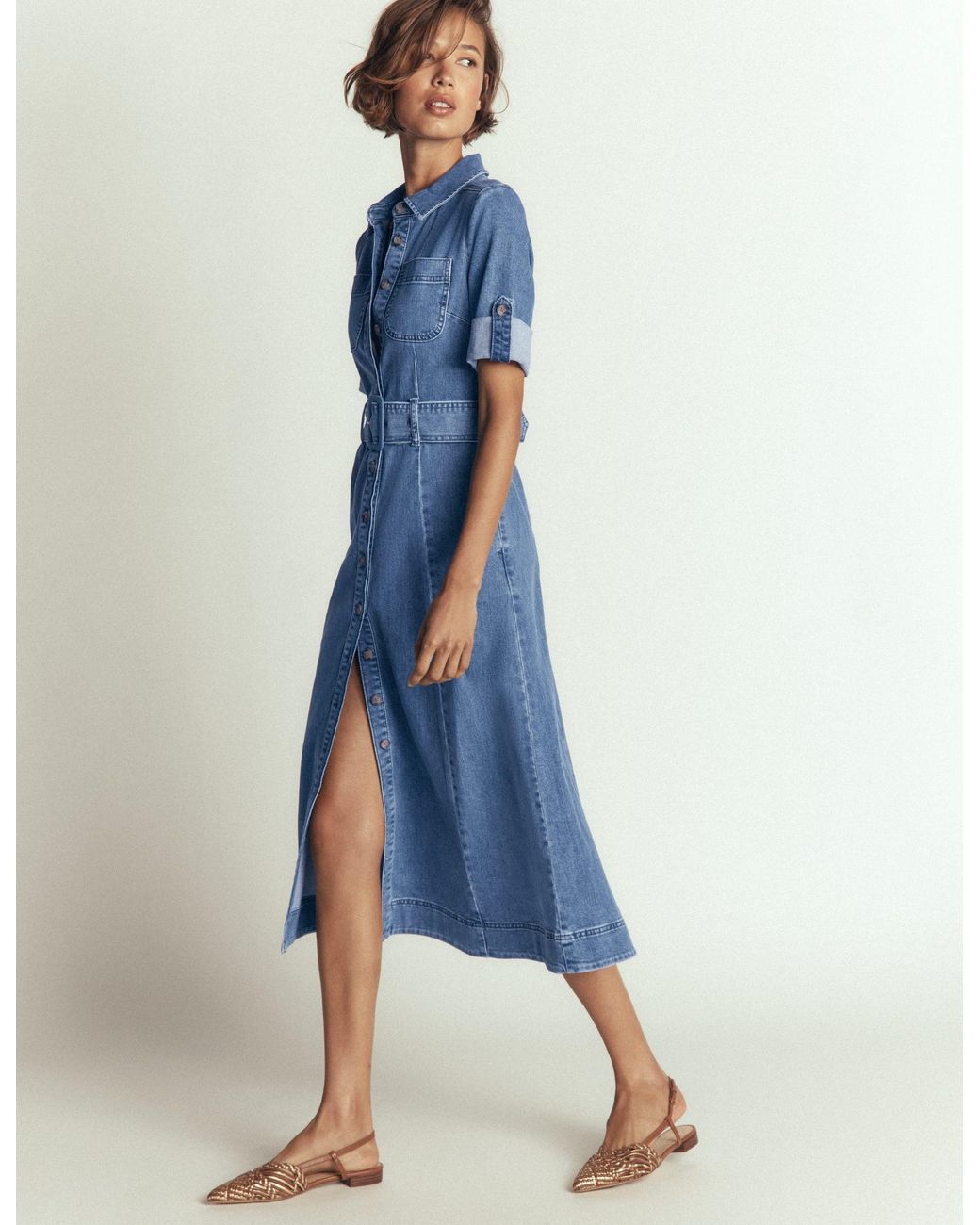 Boden Blue Denim Midi Shirt Dress