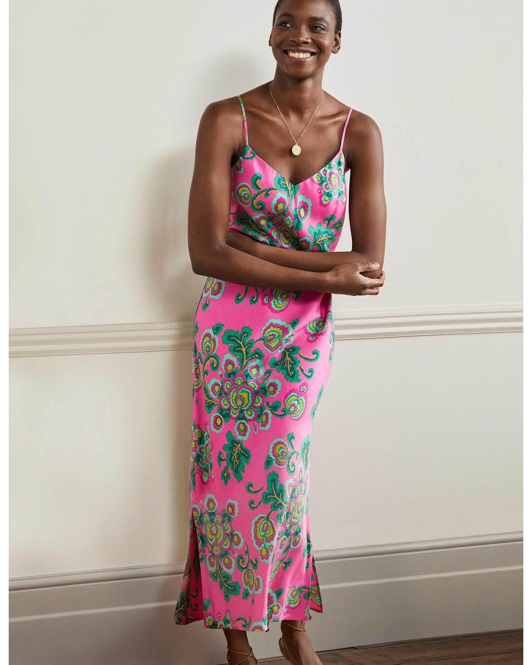 Boden Elena Midi Slip Dress in Pink | Lyst