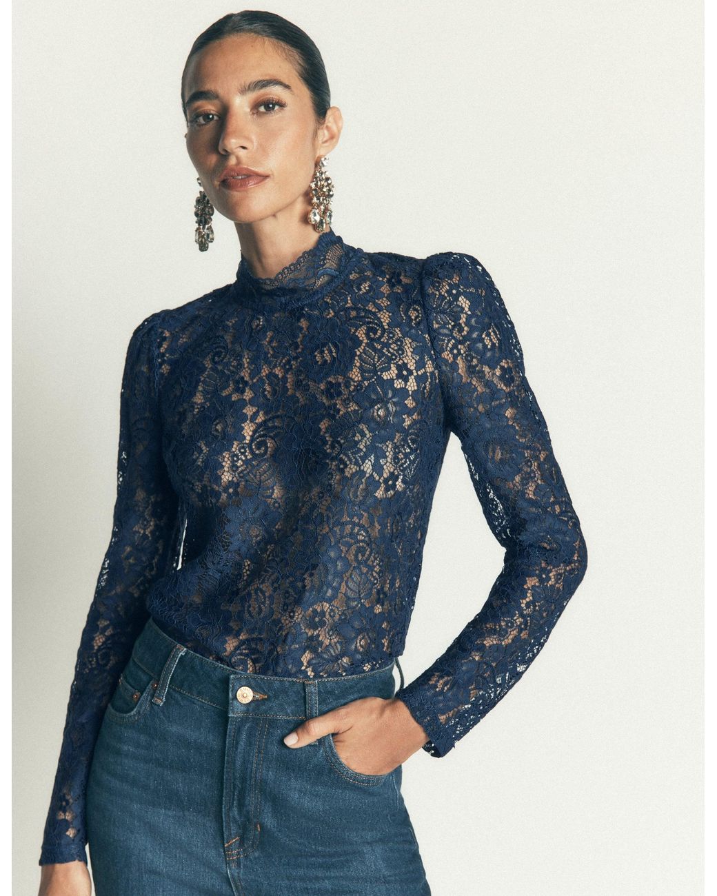 Boden Blue Lace Detail Top