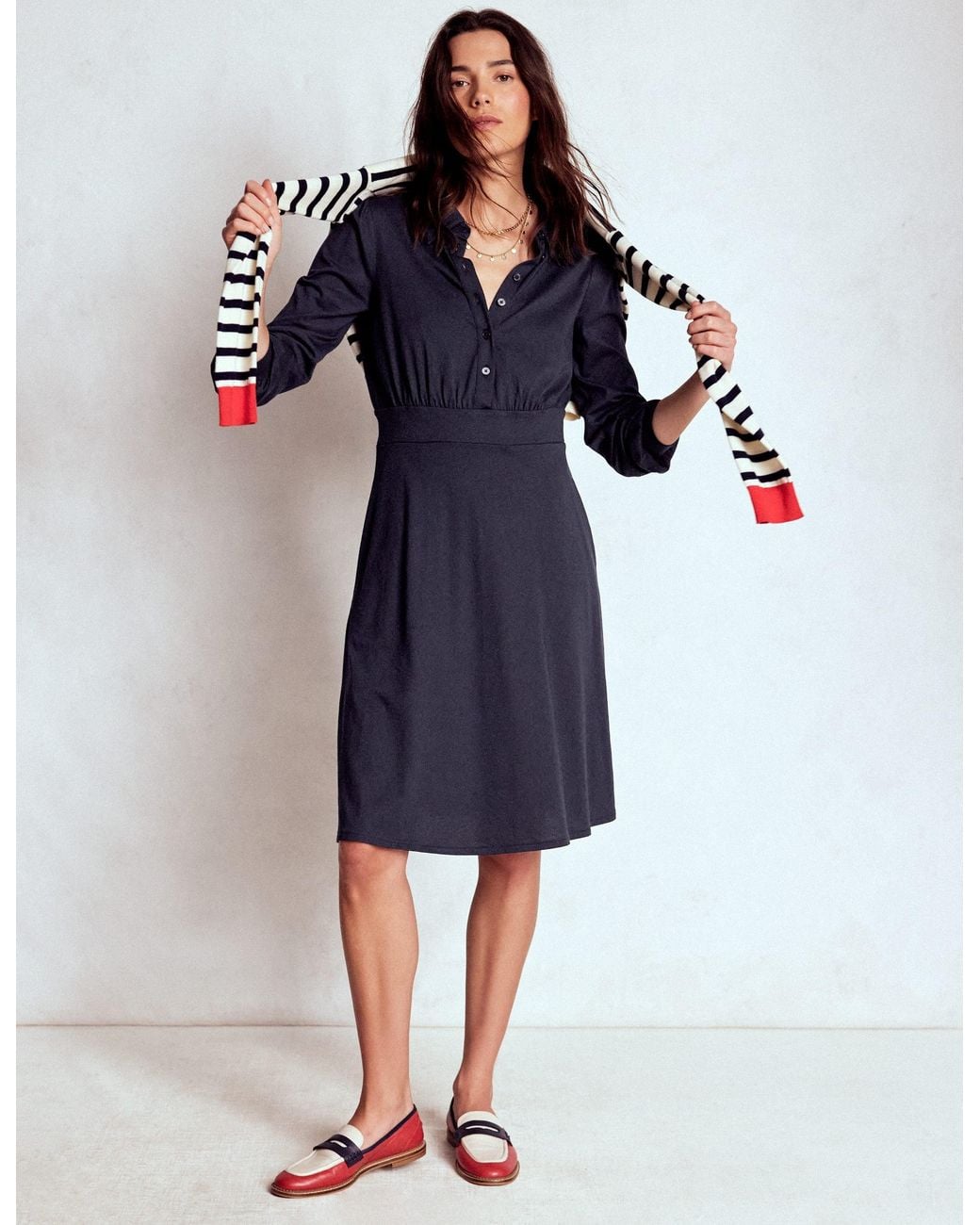 Boden Blue Orla Short Jersey Shirt Dress