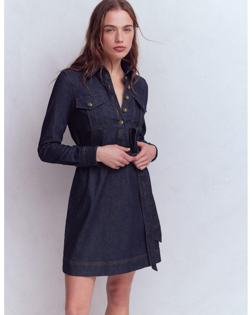 Boden Multicolor Half Placket Denim Dress