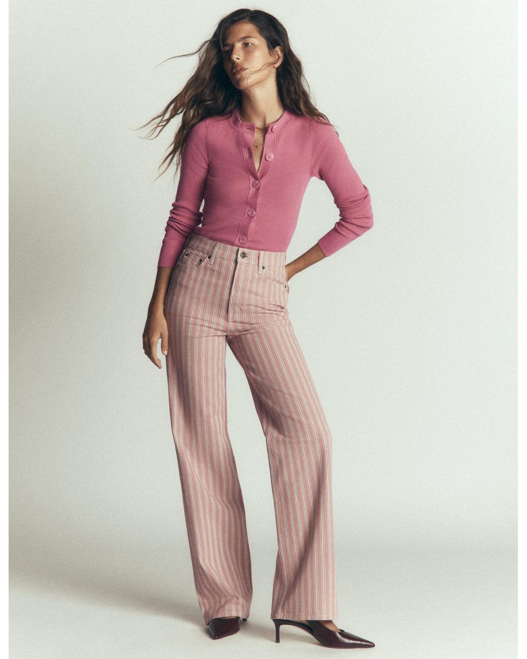 Boden Pink Rhianne Cotton Rib Cardigan