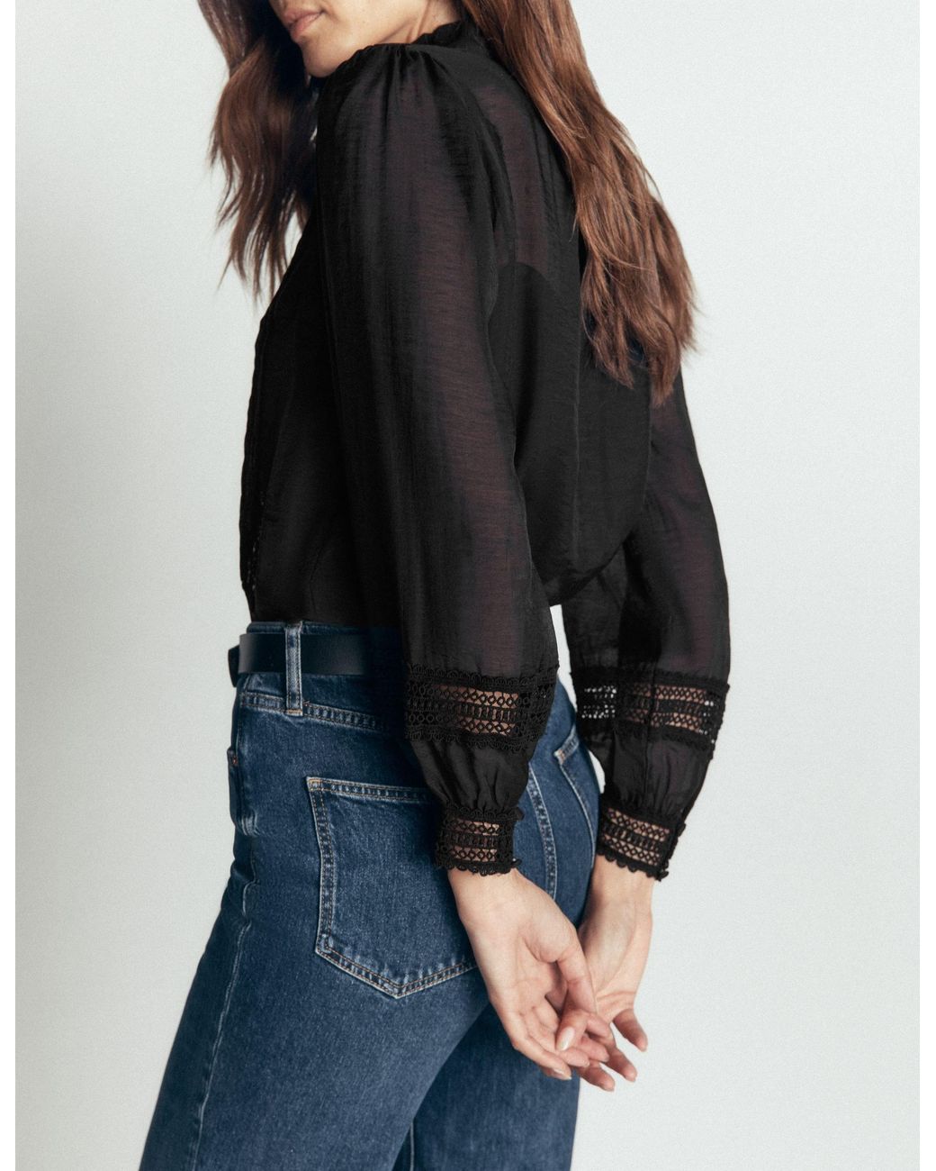 Boden Black Lace Trim Top