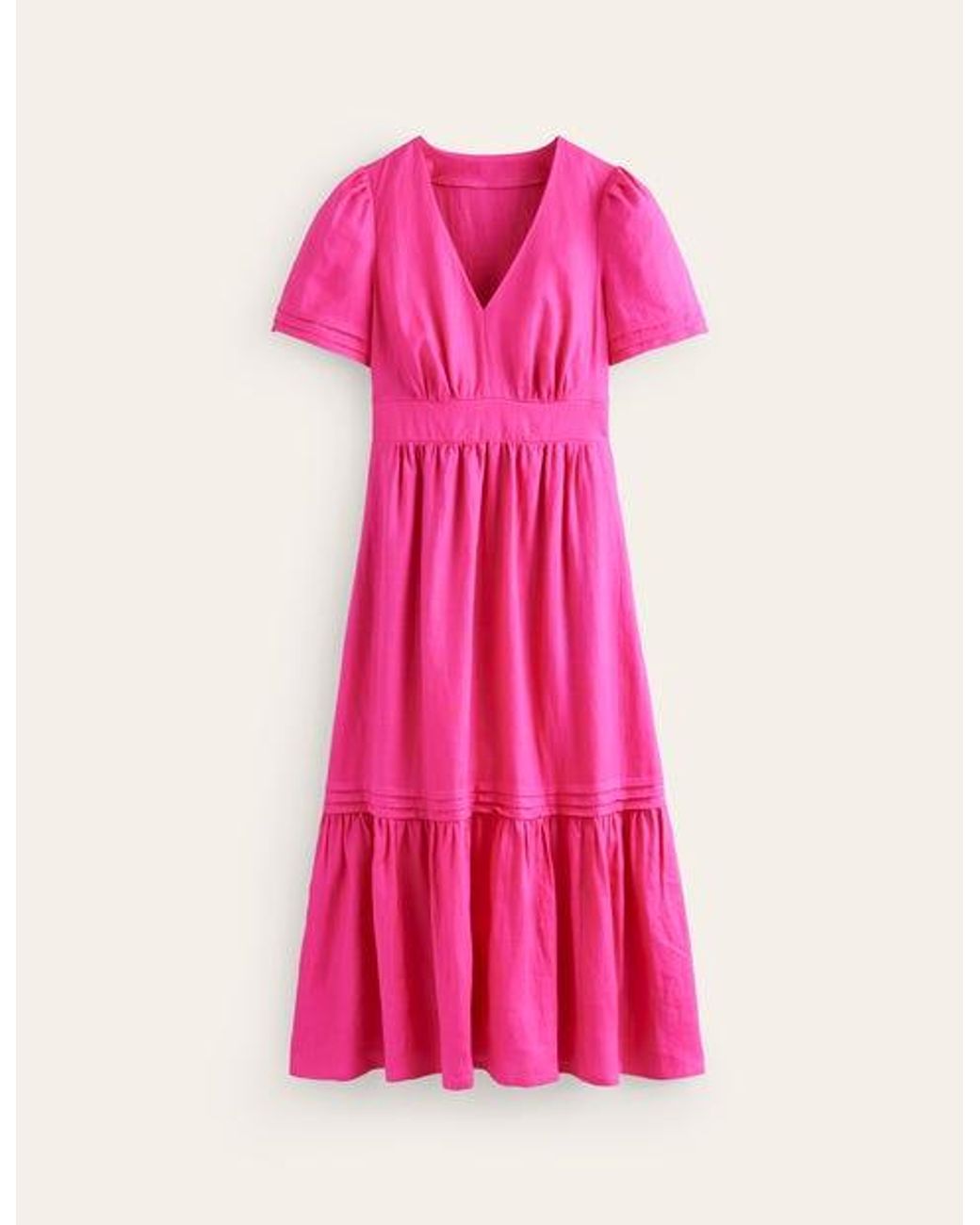 Boden Eve Linen Midi Dresspop Pansy in Pink | Lyst
