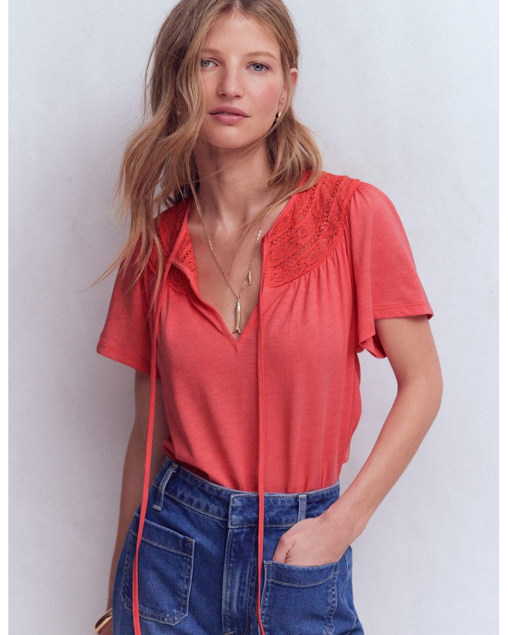 Boden Red Edi Trim Detail T-Shirt