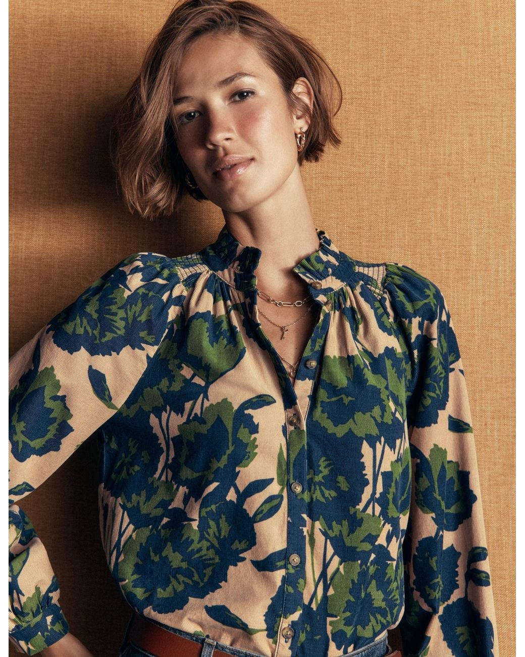 Boden Blue Erica Frill Cord Top