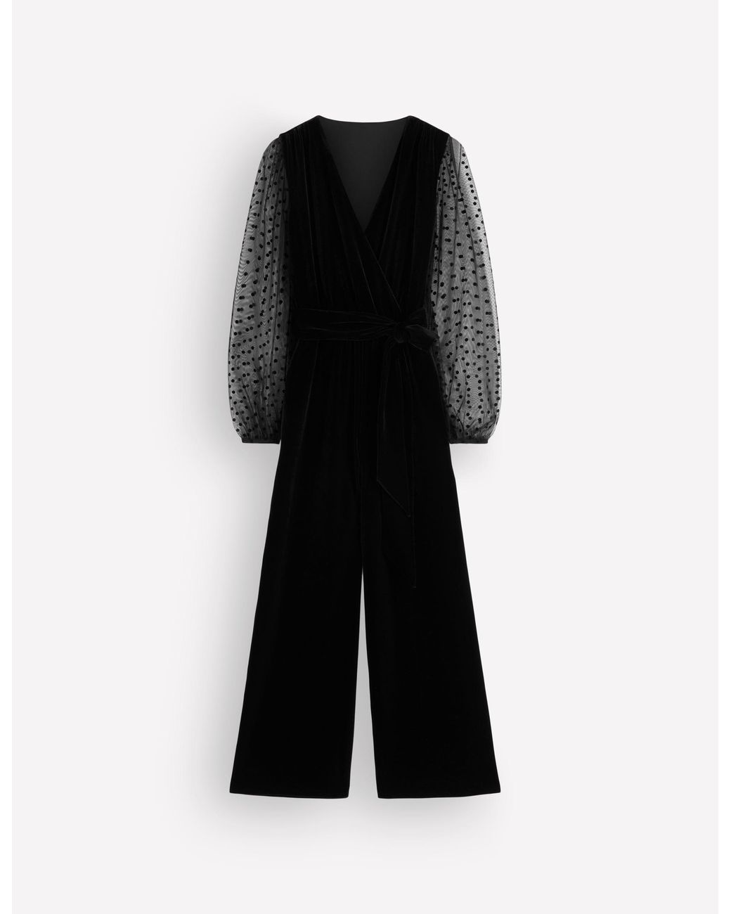 Boden Black Velvet Tulle Sleeve Jumpsuit