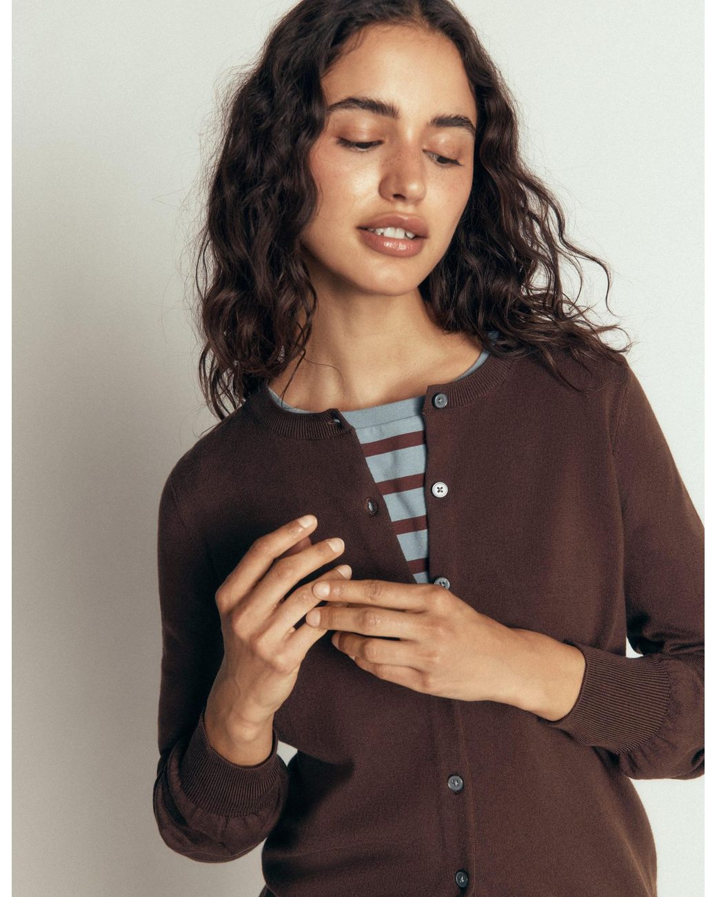 Boden Blue Camilla Cotton Crew Cardigan