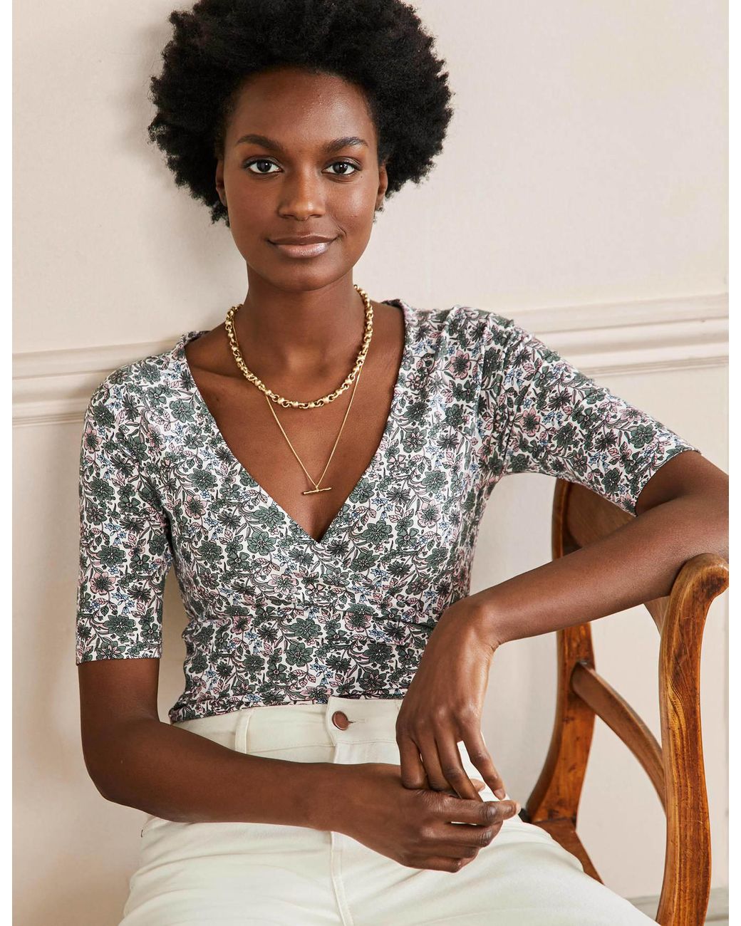 Boden Short Sleeve Wrap Top Alder 