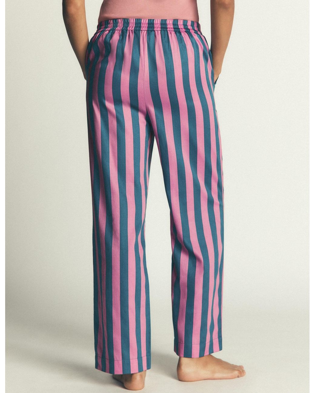 Boden Blue Cotton Pyjama Trousers-Bright, Woodblock Flower