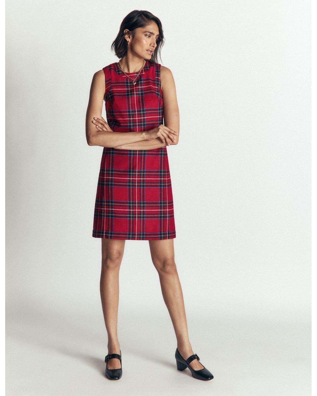 Boden Red Lou Wool Check Shift Dress