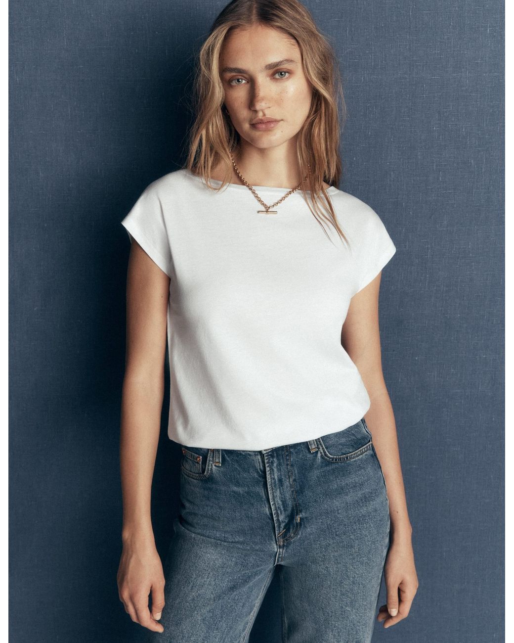 Boden Blue Supersoft Slash Neck T-Shirt