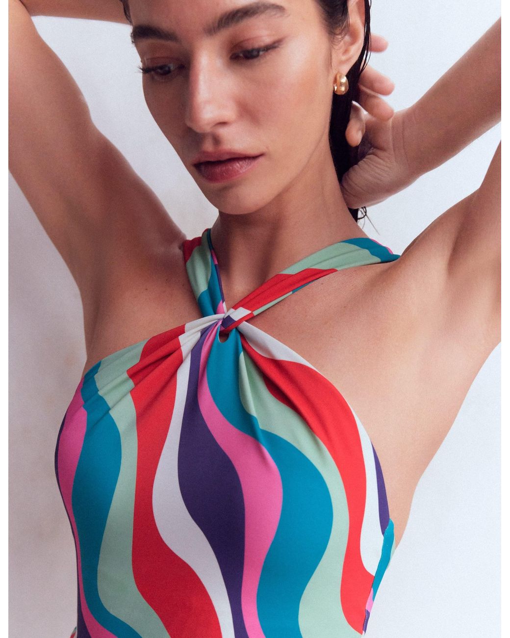 Boden Multicolor Pleated Strap Cross Swimsuit