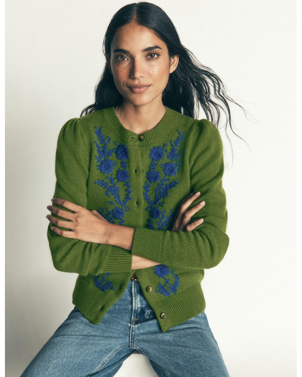 Boden Green Embroidered Knitted Cardigan