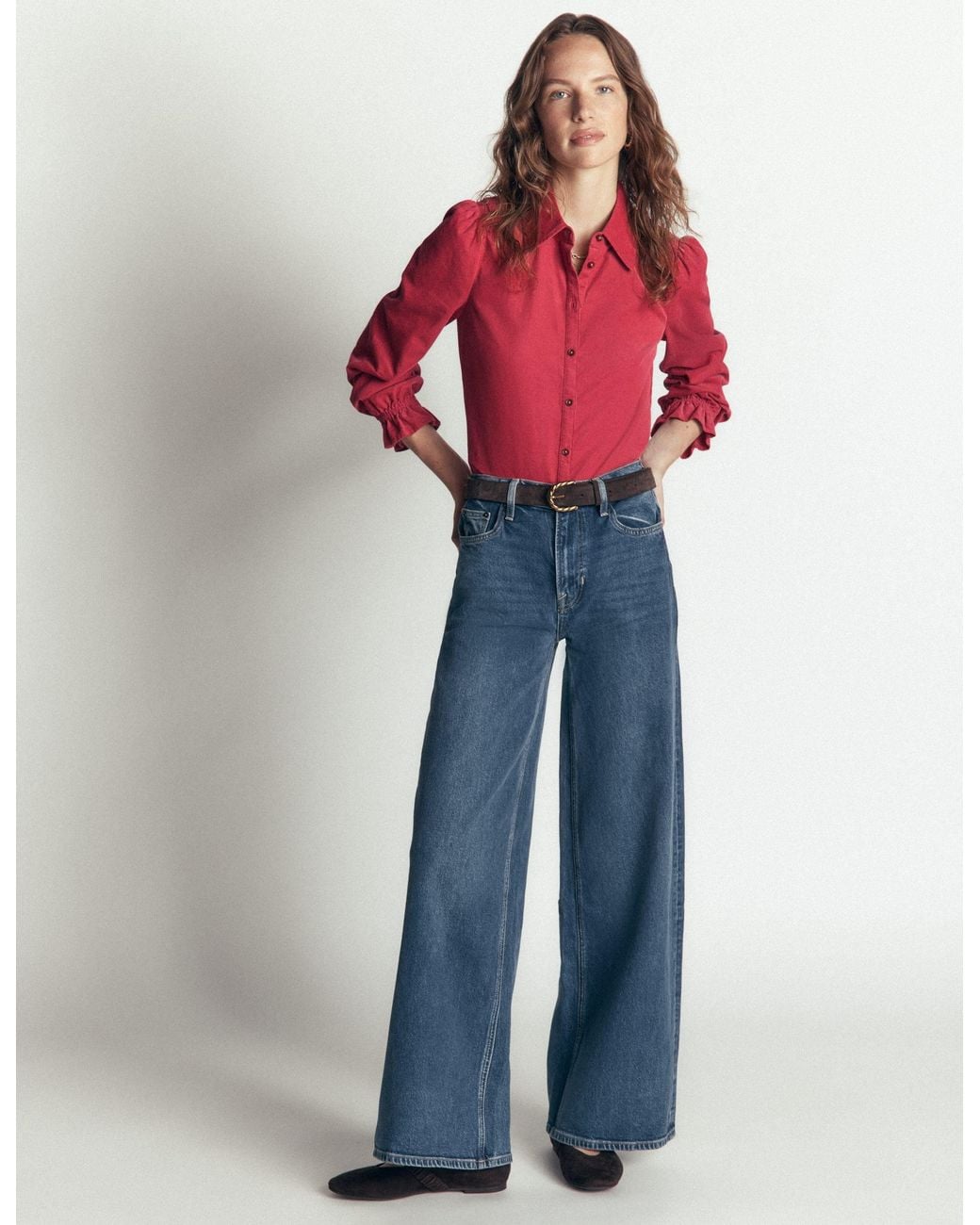 Boden Red Smock Shoulder Cord Top