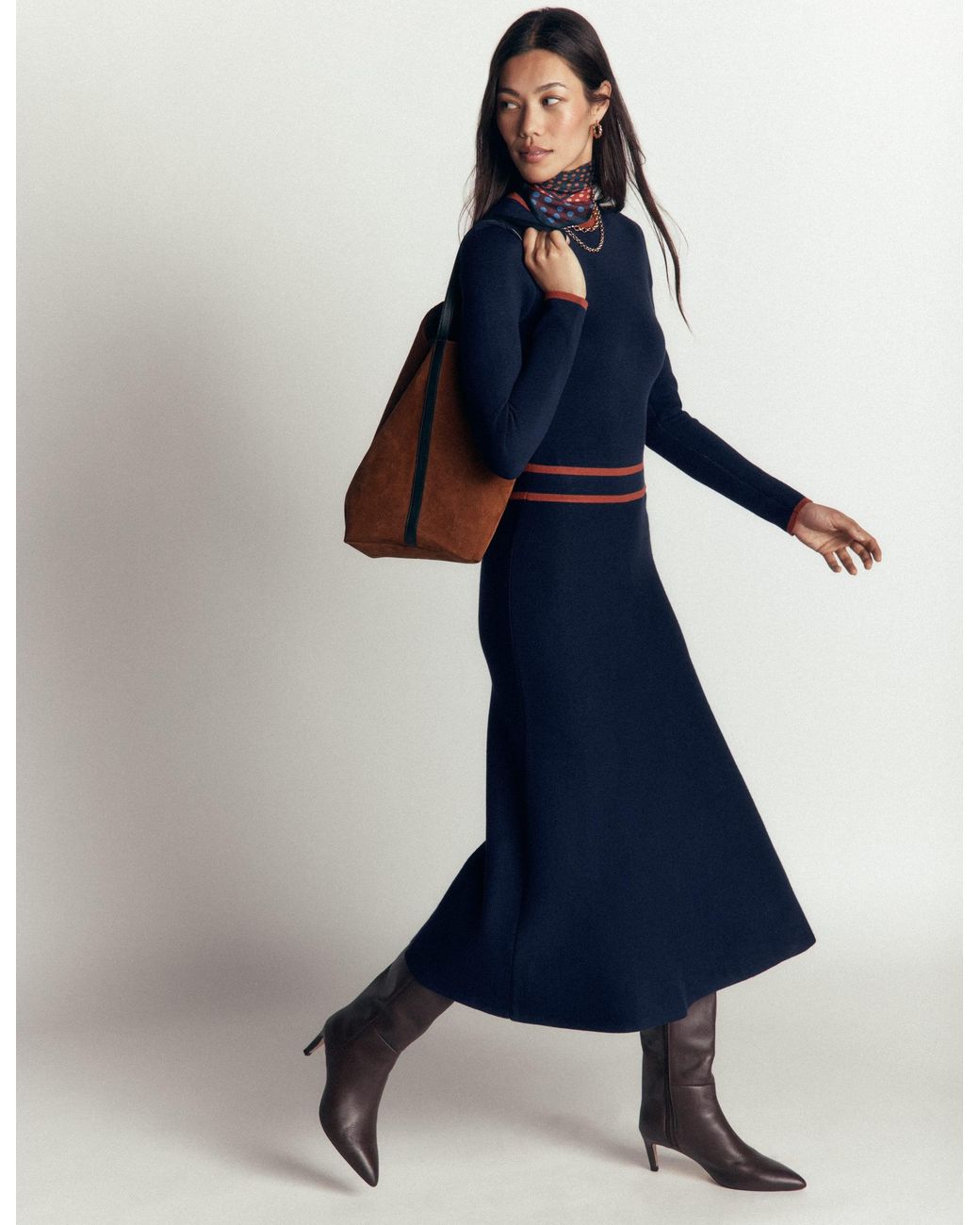 Boden Blue Contrast Tipped Knitted Dress