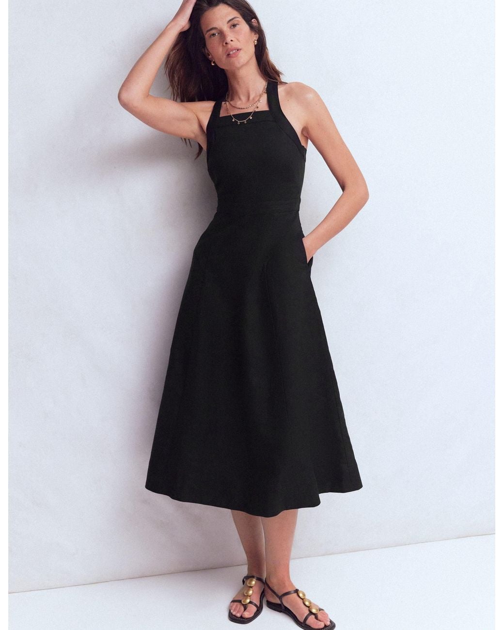 Boden Black Cross-Back Linen Blend Dress