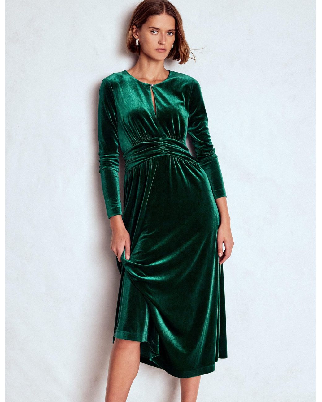 Boden Tilda Velvet Midi Dress in Green | Lyst