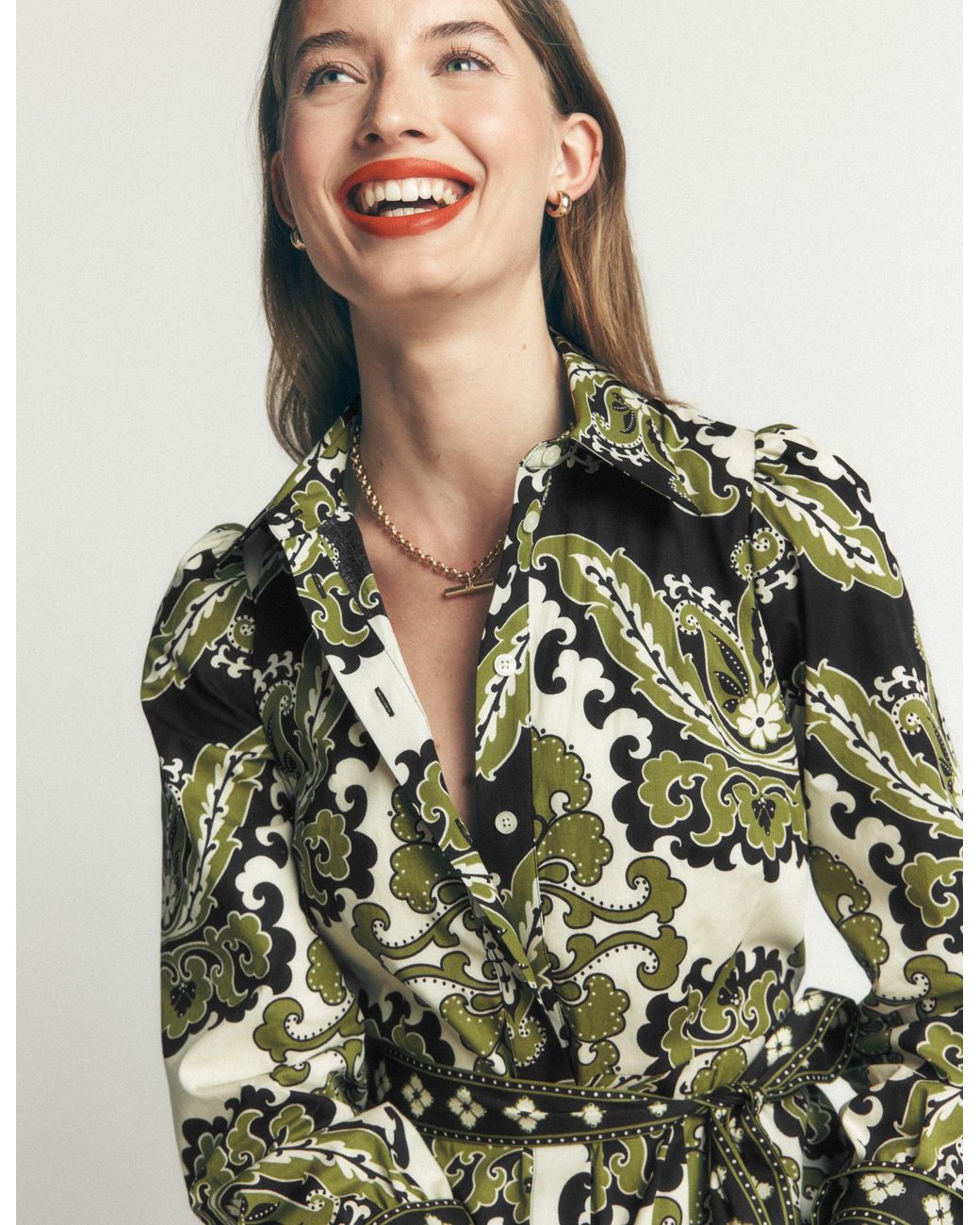 Boden Green Maeve Cotton Midi Shirt Dress