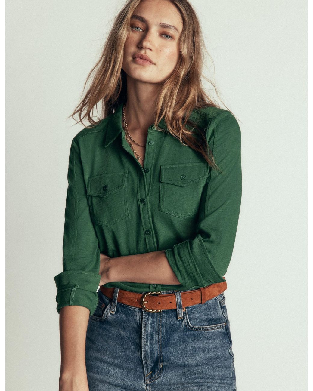 Boden Green Seam Detail Jersey Shirt