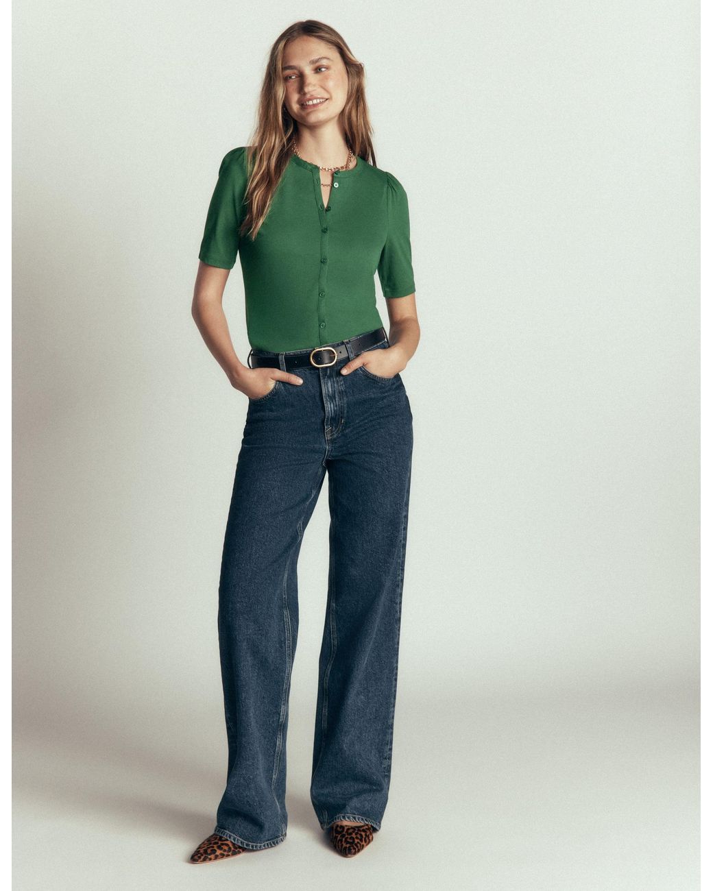 Boden Green Supersoft Short Puff Shirt