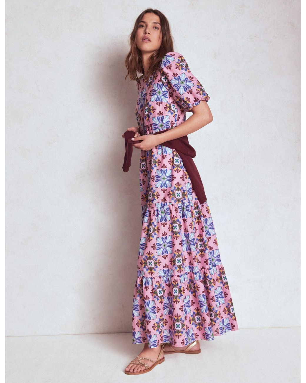 Boden Purple Tiered Poplin Maxi Dress