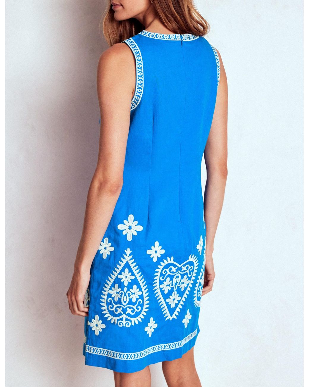 Boden Blue Embroidered Linen Shift Dress