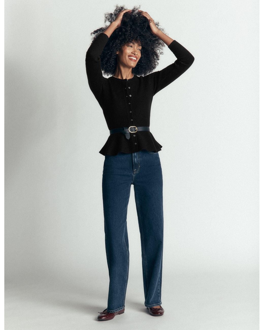 Boden Blue Fitted Wool Peplum Cardigan