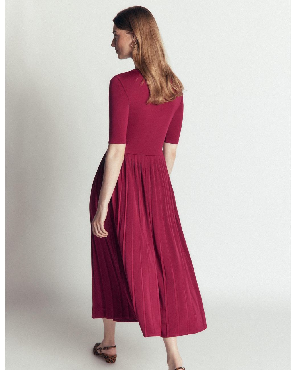 Boden Red Pleated Jersey Midi Dress