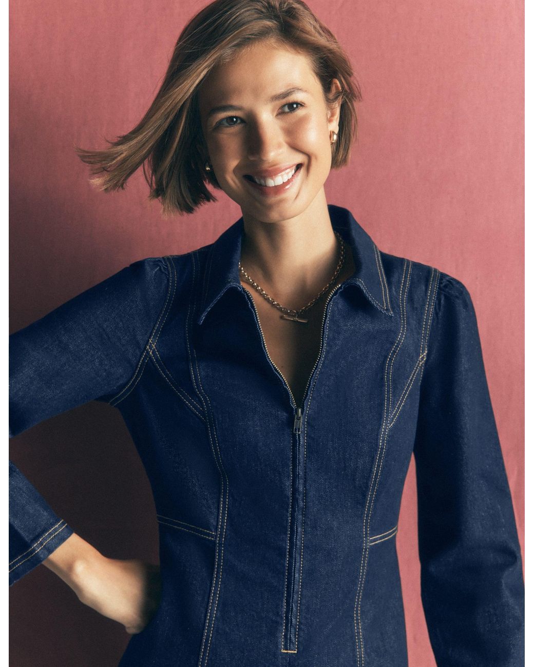 Boden Blue Una Collared Denim Midi Dress