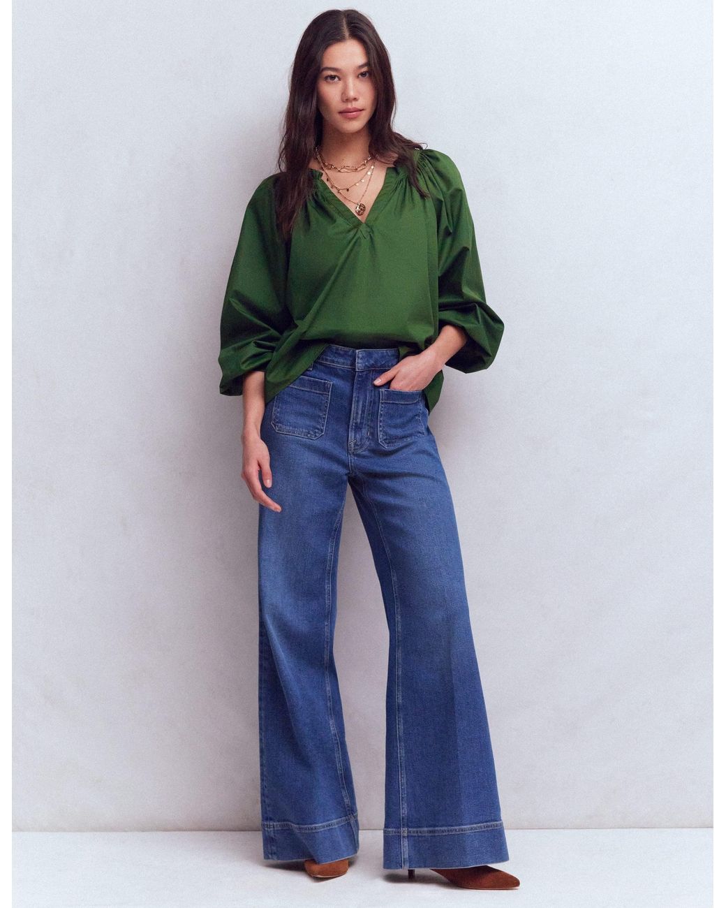 Boden Green Serena Pleat Neck Top