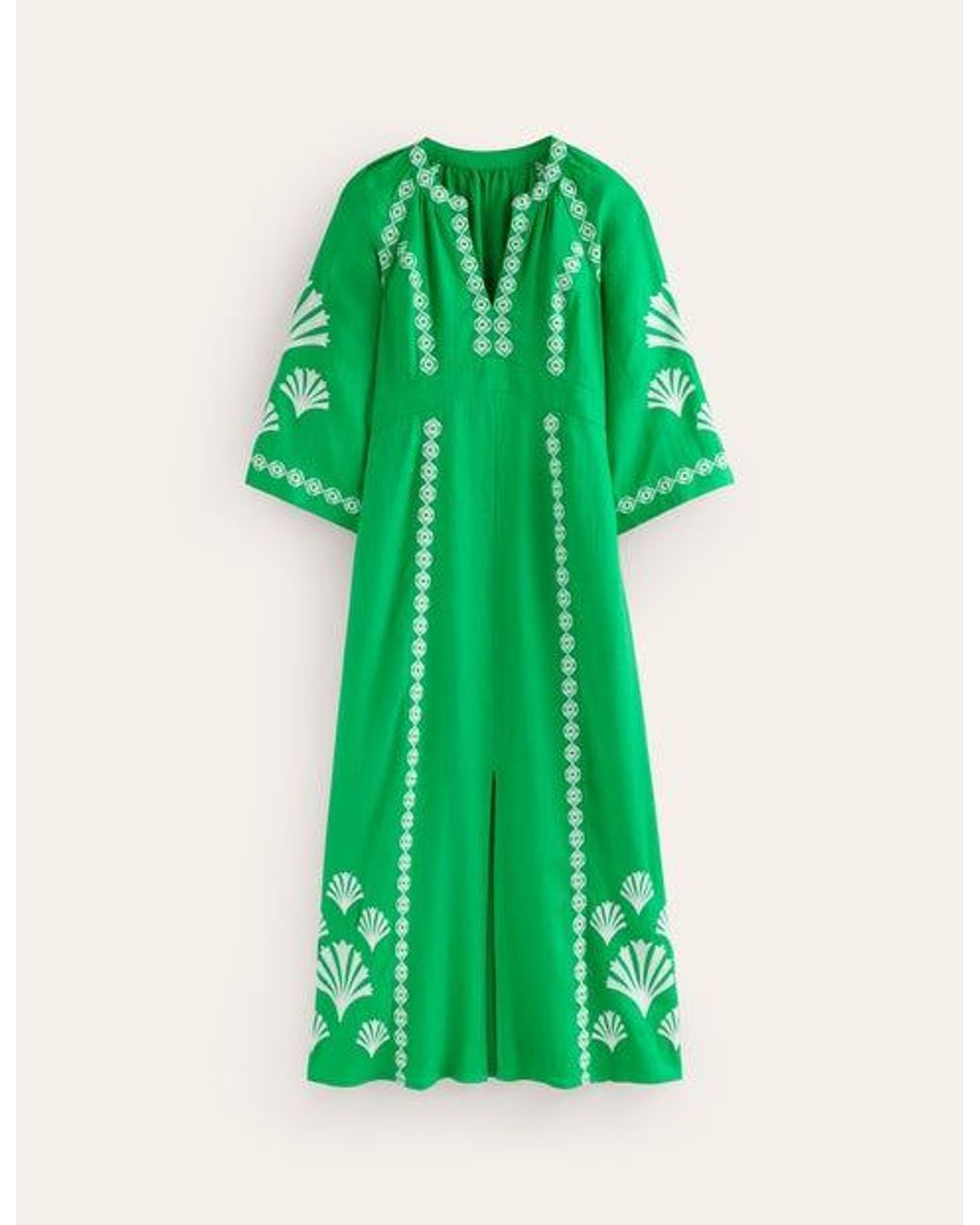 green emerald velvet dress Ava Linen Blend Midi Dress-Blue Embroidery