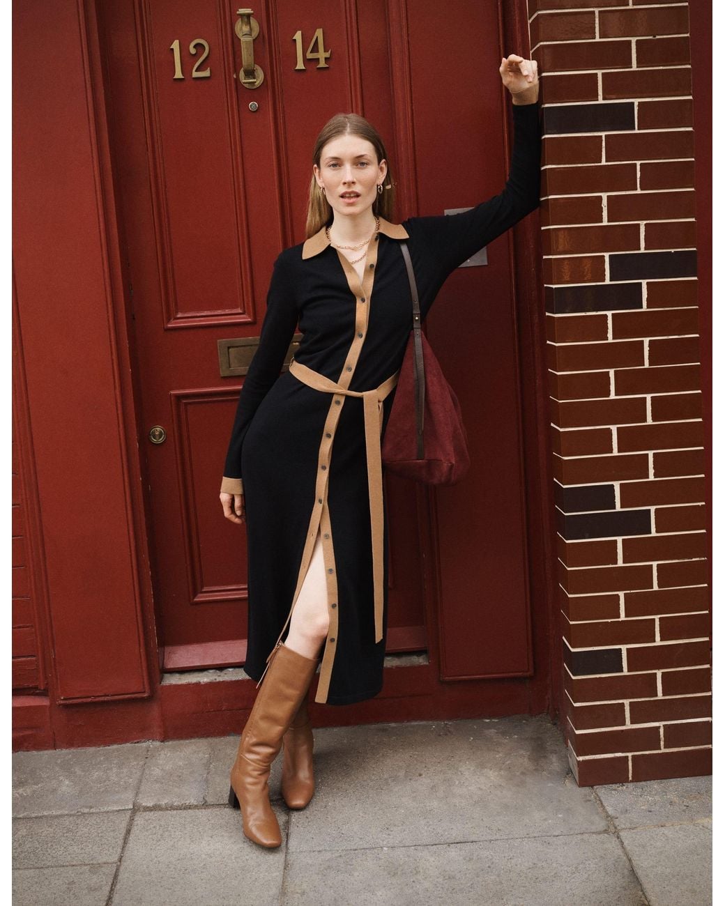 Boden Brown Jessica Knitted Shirt Dress