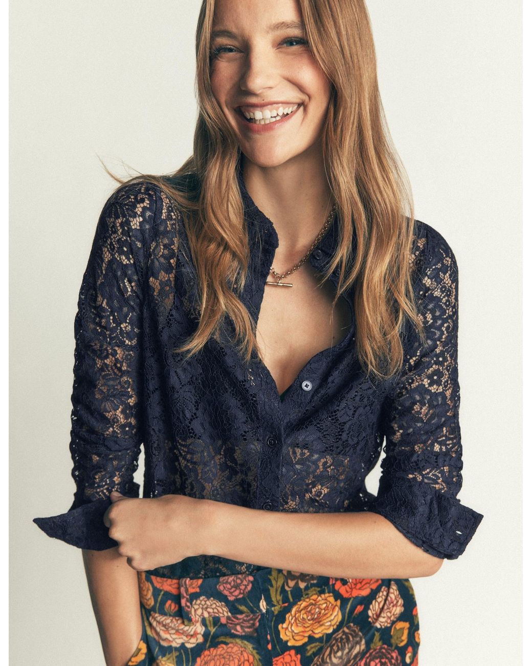 Boden Blue Jersey Lace Shirt