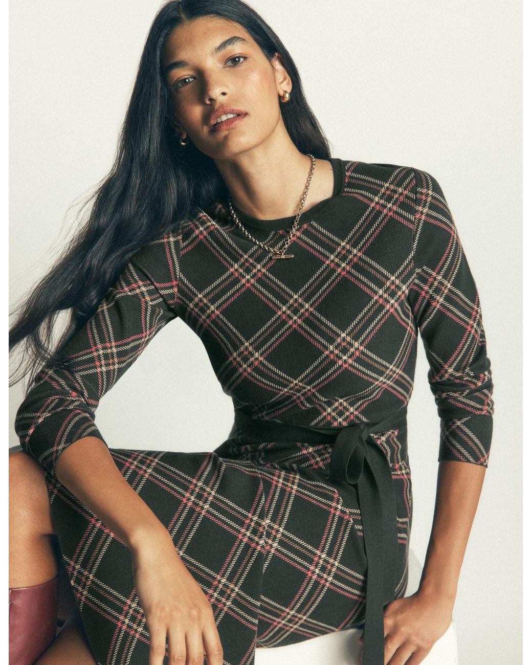 Boden Black Crew Midi Jacquard Dress
