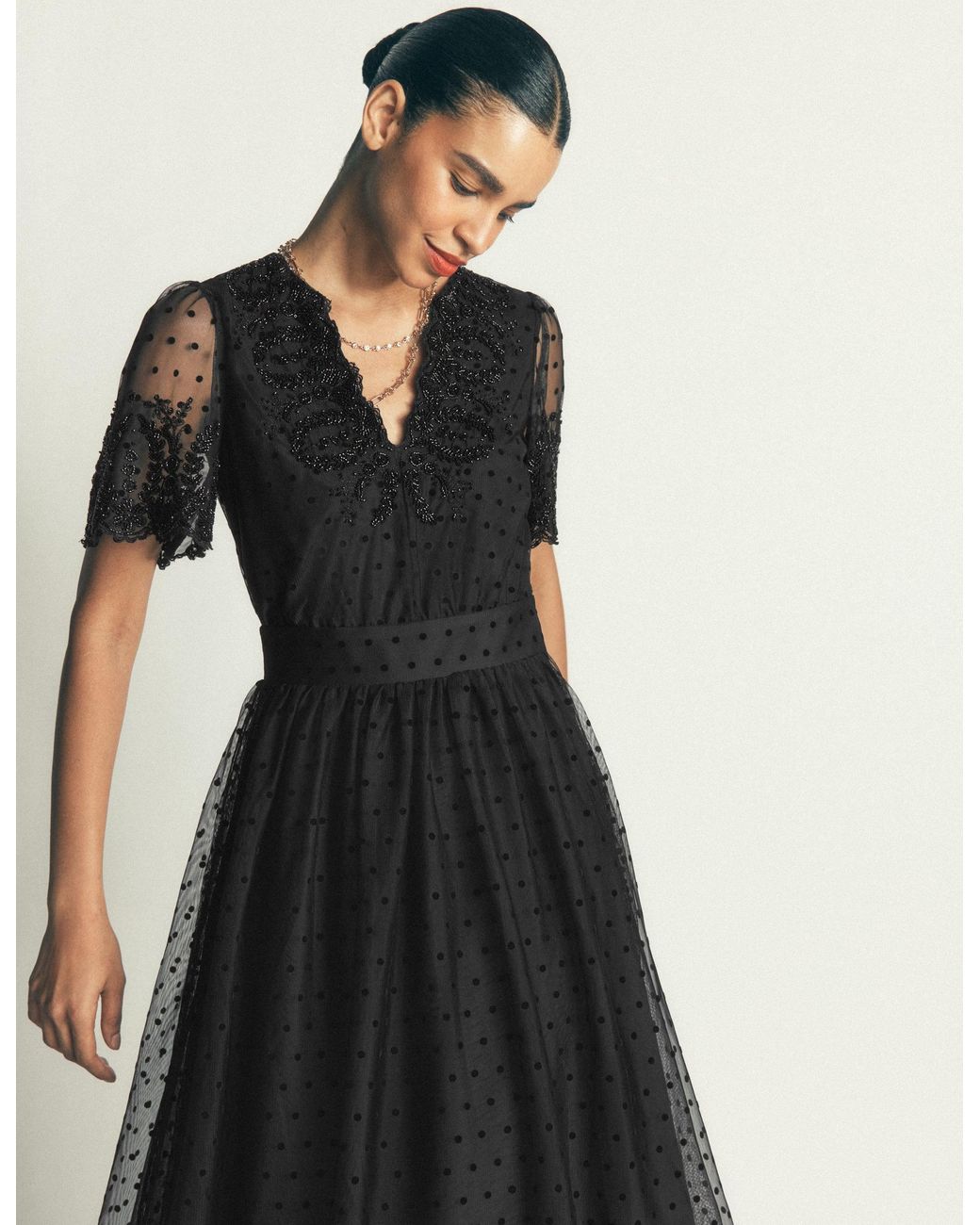 Boden Black Embroidered Tulle Maxi Dress