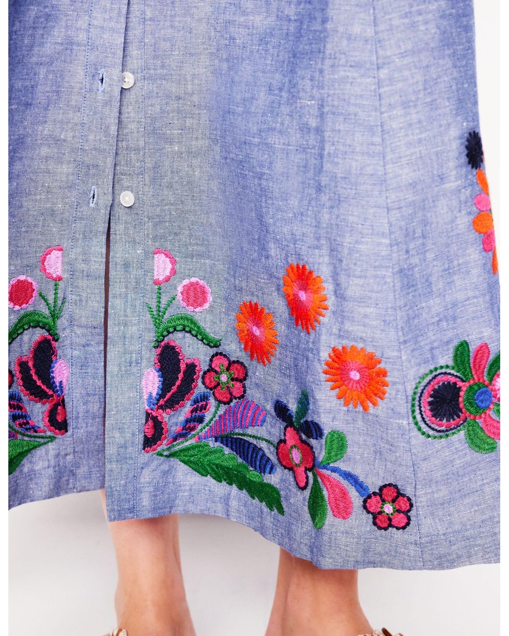 knee length dresses for ladies Clara Linen Blend Shirt Dress-Multi, Citrus Vine Tile main image 1