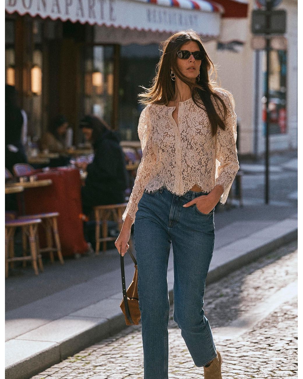 Boden White Lace Puff Sleeve Top