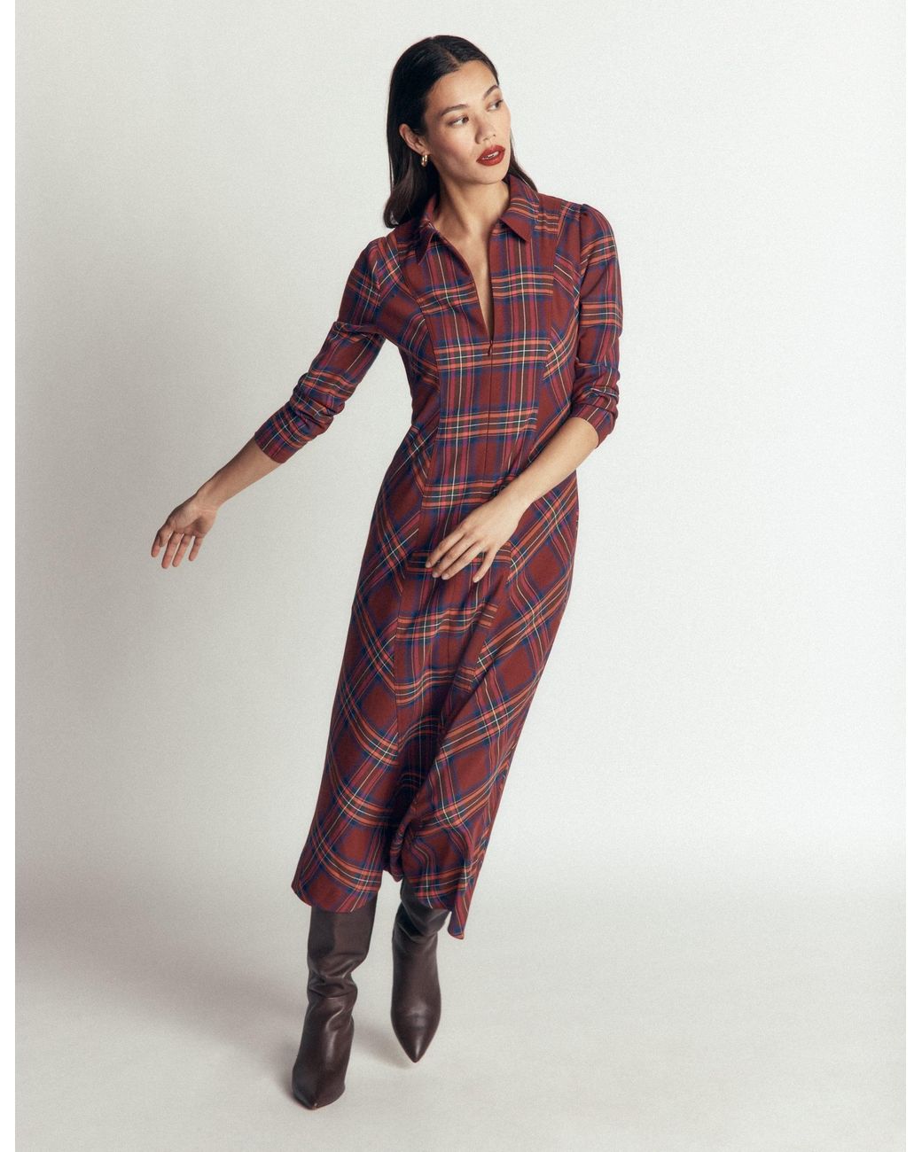 Boden Una Collared Check Midi Dress
