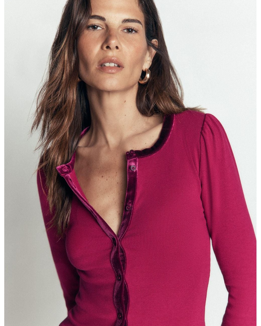 Boden Pink Velvet Trim Ribbed Cardigan