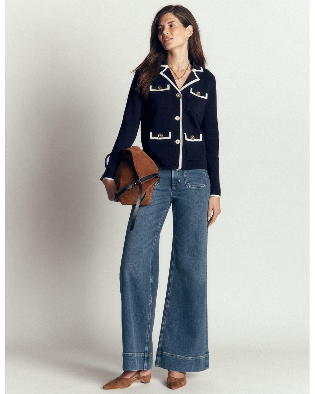 Boden Blue Phoebe Collared Knitted Jacket