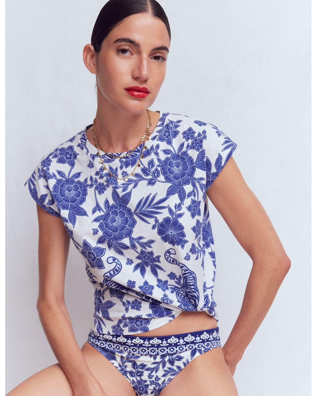 Boden Blue Louisa Cotton Slub T-Shirt