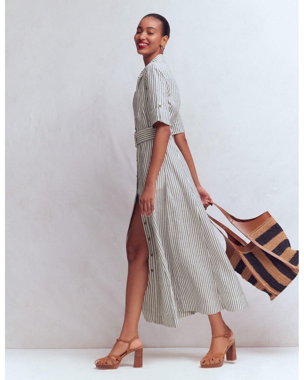 Boden White Ora Linen Blend Shirt Dress