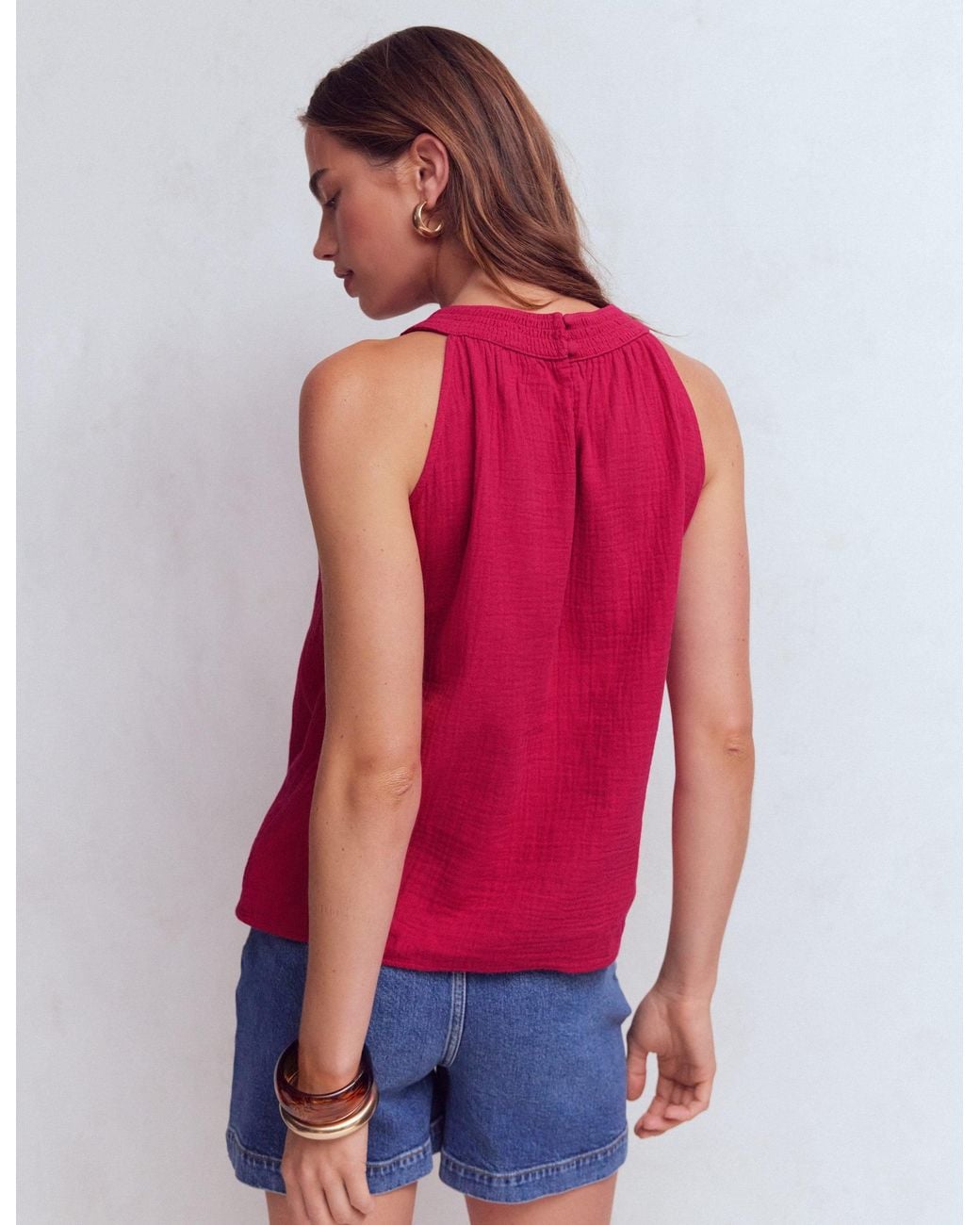 Boden Red Ruffle Double Cloth Top