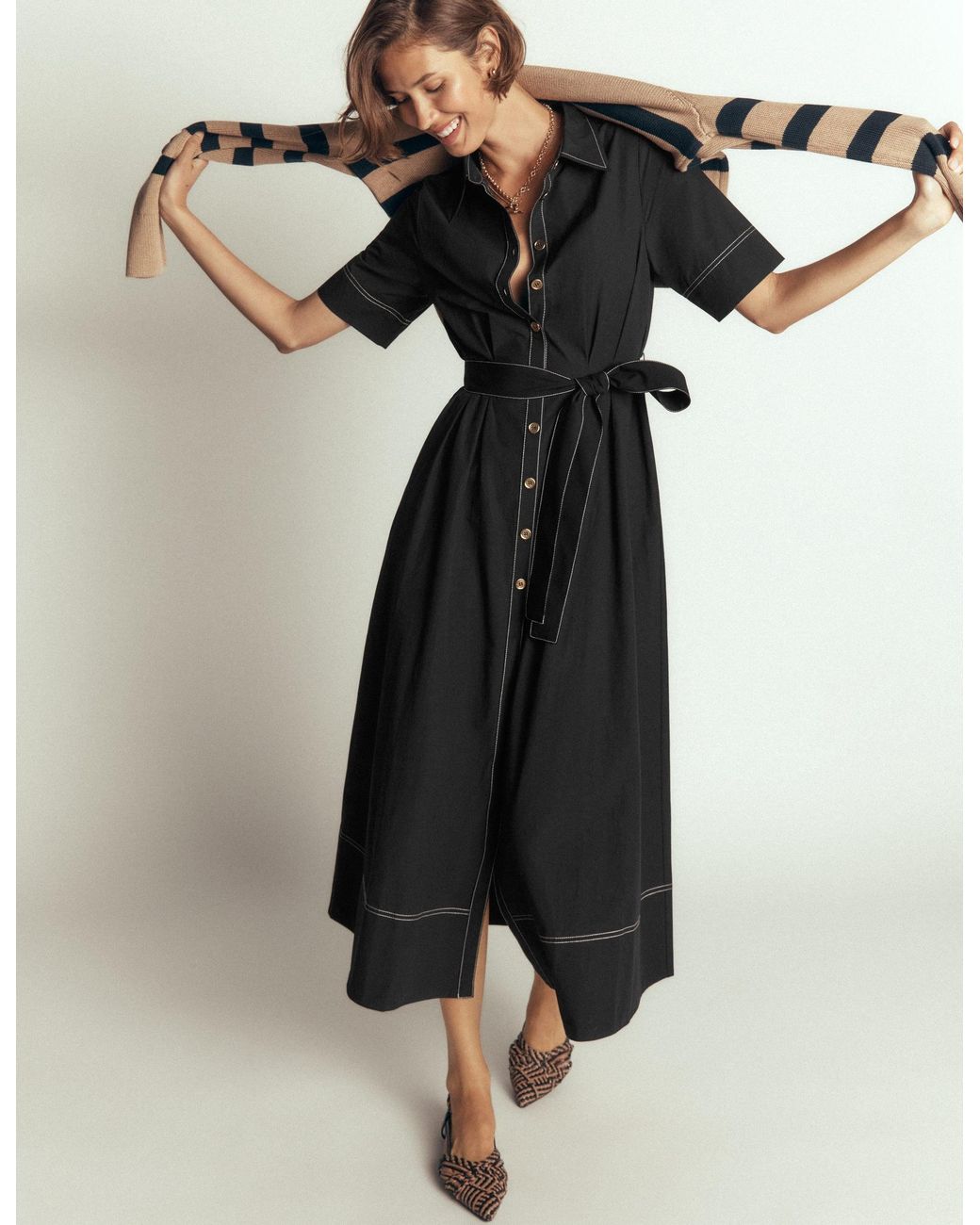 Boden Black Sarah Cotton Midi Shirt Dress