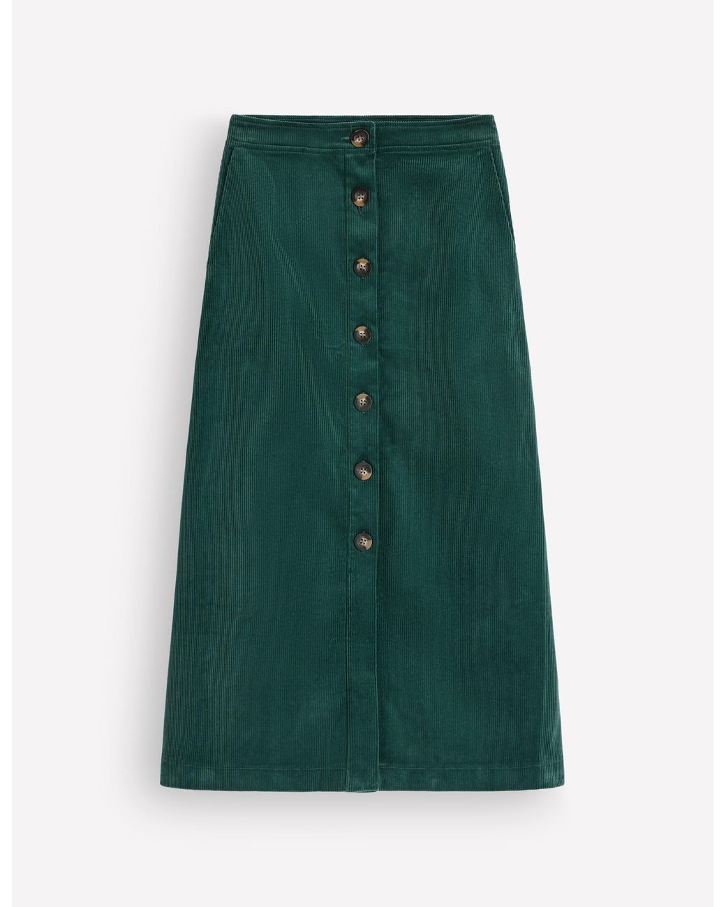 Boden Green Val Button Cord Midi Skirt